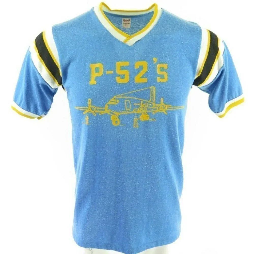 Vtg 60s Durack P 52s Jersey T Shirt L Blue Planes